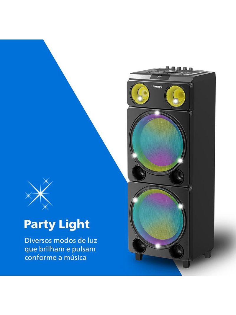 Caixa de som philips party speaker tax5509 2400w bluetooth luzes led preta