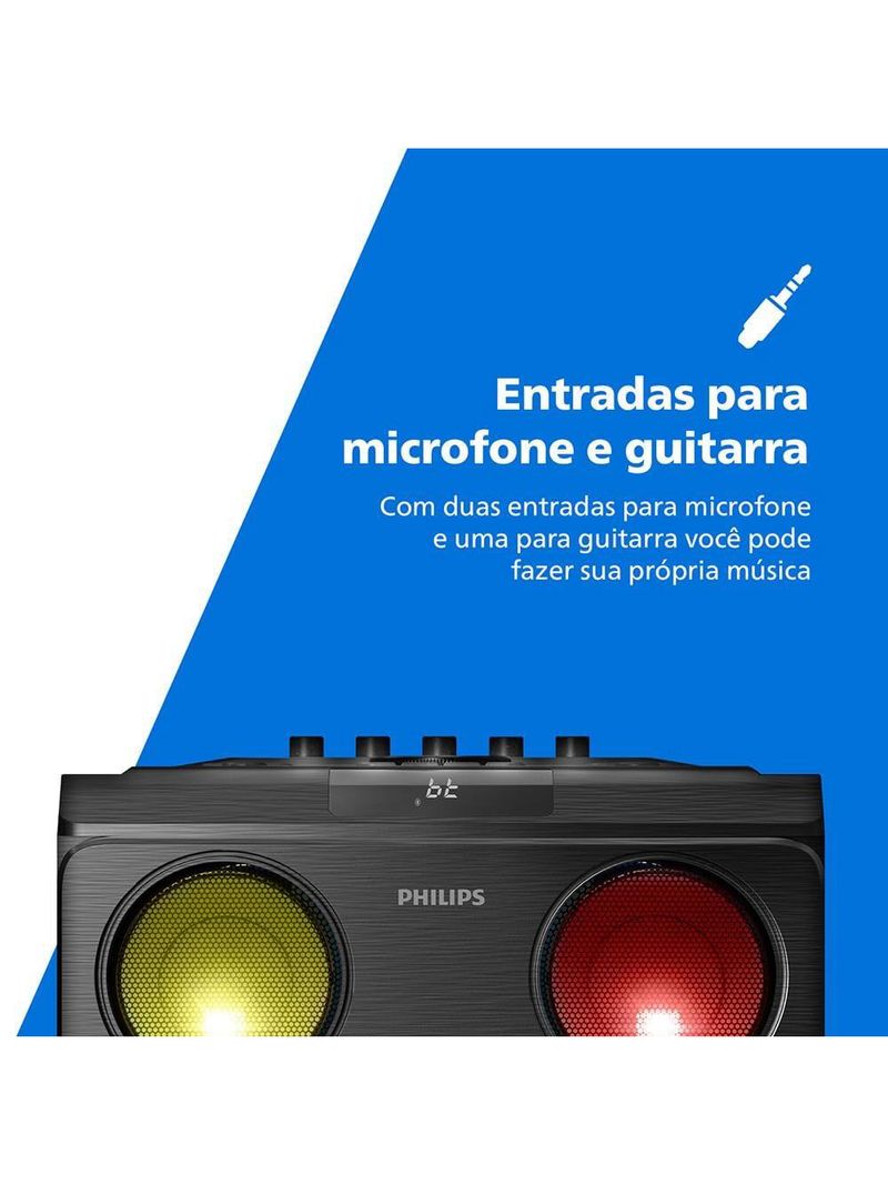 Caixa de som philips party speaker tax5509 2400w bluetooth luzes led preta