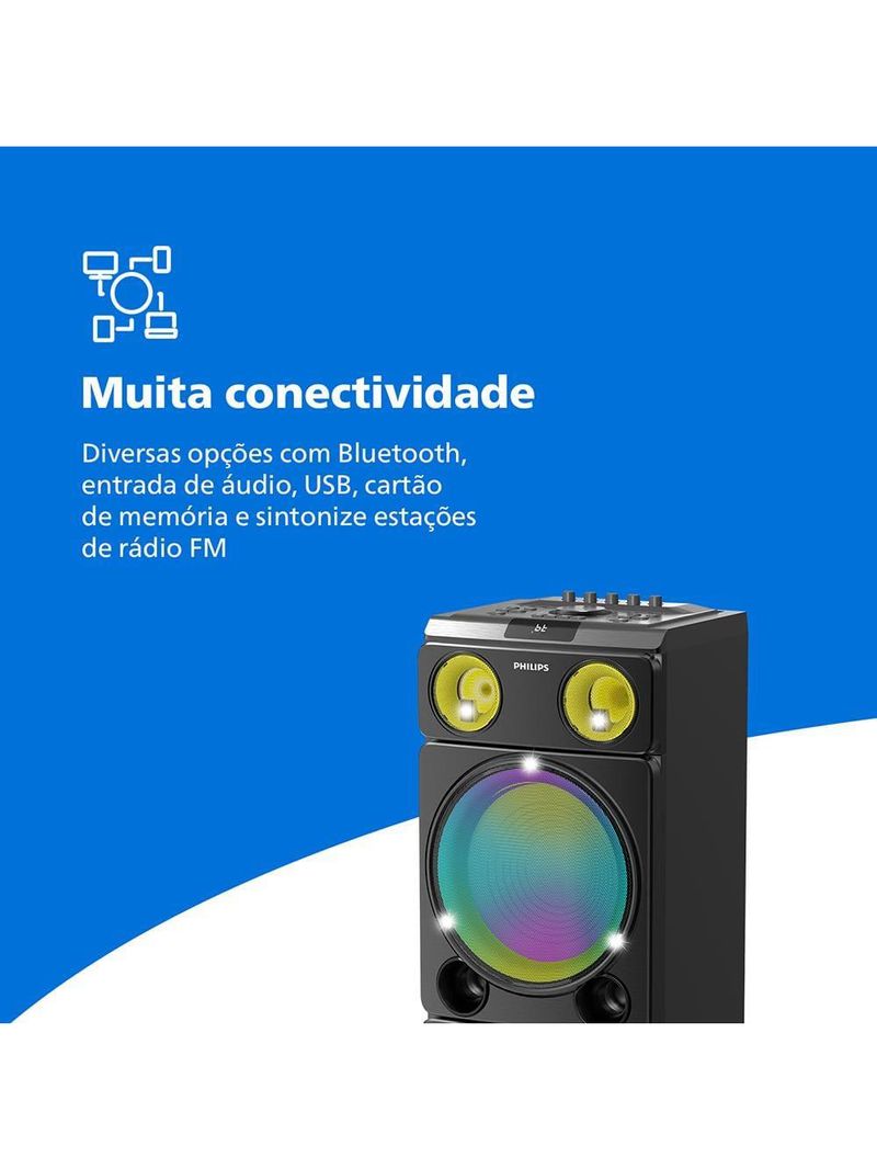 Caixa de som philips party speaker tax5509 2400w bluetooth luzes led preta