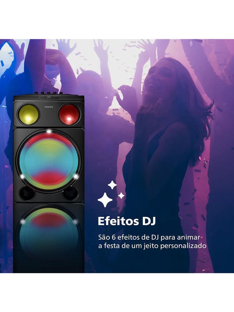 Caixa de som philips party speaker tax5509 2400w bluetooth luzes led preta