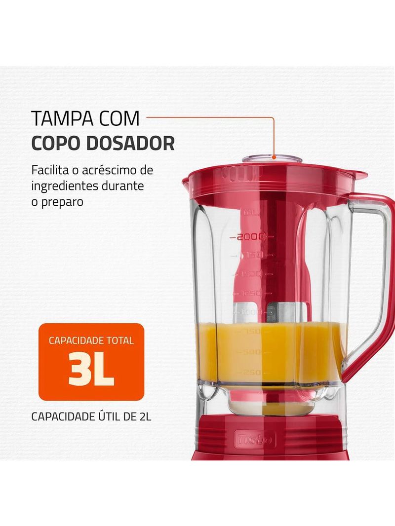 Liquidificador mondial turbo l-1100 3l 1100w 12 velocidades vermelho/inox
