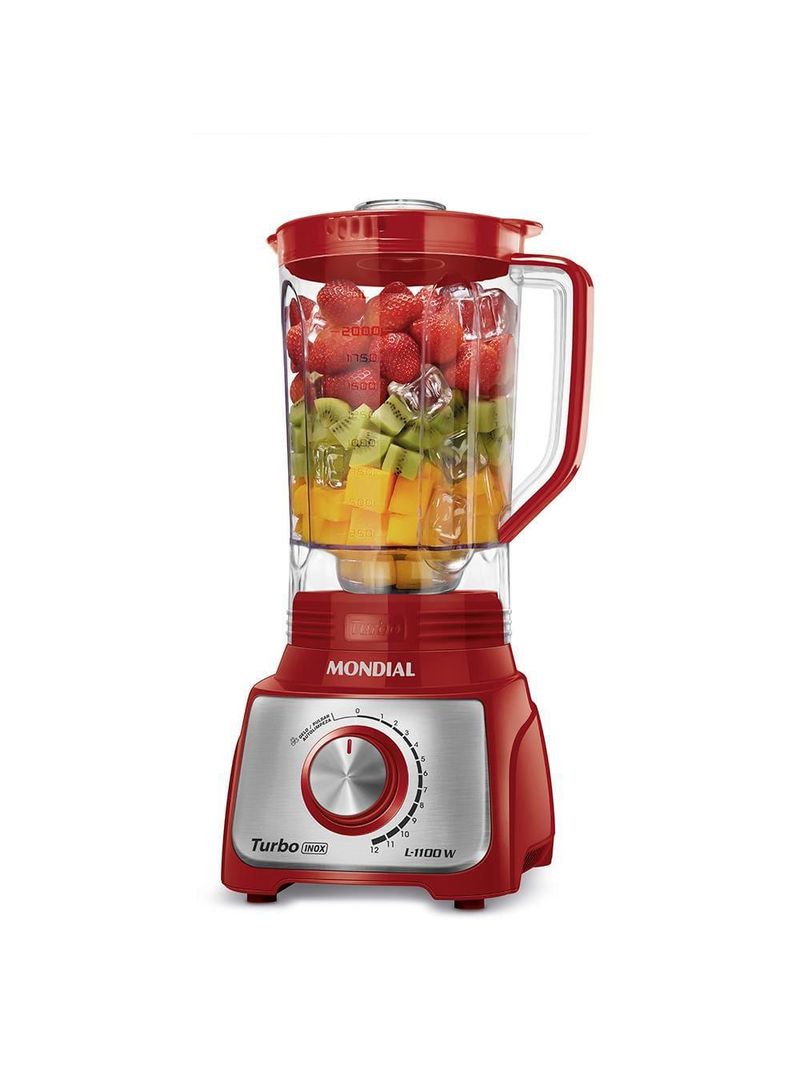 Liquidificador mondial turbo l-1100 3l 1100w 12 velocidades vermelho/inox