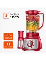 Liquidificador mondial turbo l-1100 3l 1100w 12 velocidades vermelho/inox