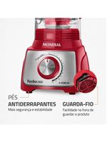 Liquidificador mondial turbo l-1100 3l 1100w 12 velocidades vermelho/inox