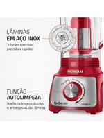 Liquidificador mondial turbo l-1100 3l 1100w 12 velocidades vermelho/inox