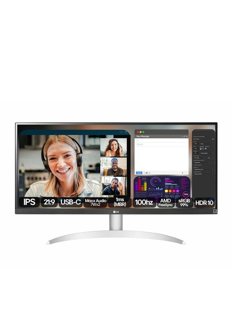 Monitor ultrawide 29" lg 29wq600-b com tela ips, full hd, 100hz, amd freesync – branco