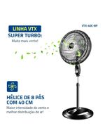 Ventilador de coluna mondial vtx-40c-8p 40 cm com 3 velocidades - preto