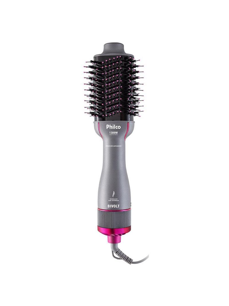 Escova secadora philco advance pes25sr com cabo giratório bivolt 1300w - cinza e rosa