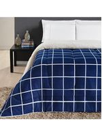 Coberdrom cobertor brooklyn solteiro sherpa manta flannel quadriculado - azul marinho