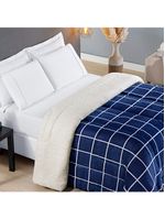 Coberdrom cobertor brooklyn solteiro sherpa manta flannel quadriculado - azul marinho