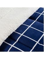 Coberdrom cobertor brooklyn solteiro sherpa manta flannel quadriculado - azul marinho