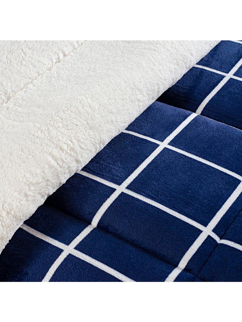 Coberdrom cobertor brooklyn solteiro sherpa manta flannel quadriculado - azul marinho