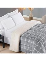 Coberdrom cobertor brooklyn solteiro sherpa manta flannel quadriculado - cinza