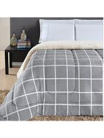 Coberdrom cobertor brooklyn solteiro sherpa manta flannel quadriculado - cinza