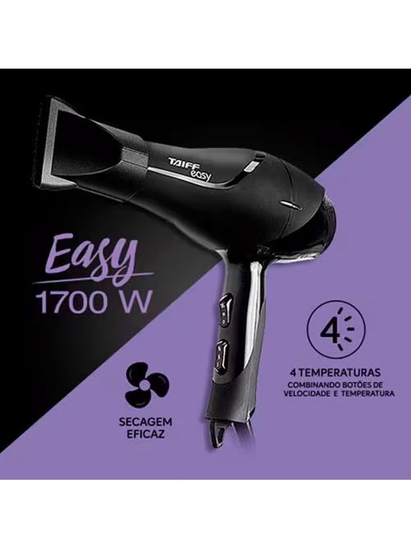 Secador de cabelos taiff easy motor ac profissional 1700w – preto