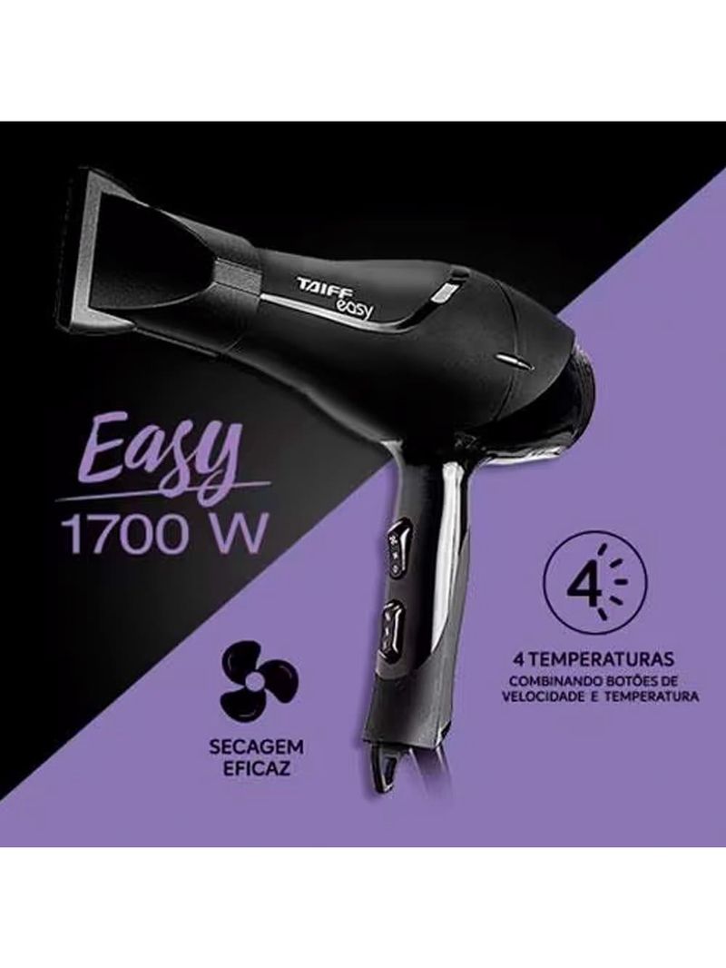 Secador de cabelos taiff easy motor ac profissional 1700w – preto