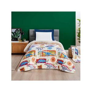 Coberdrom cobertor fantasy solteiro infantiil sherpa manta toque lã de carneiro - dinossauro - bege