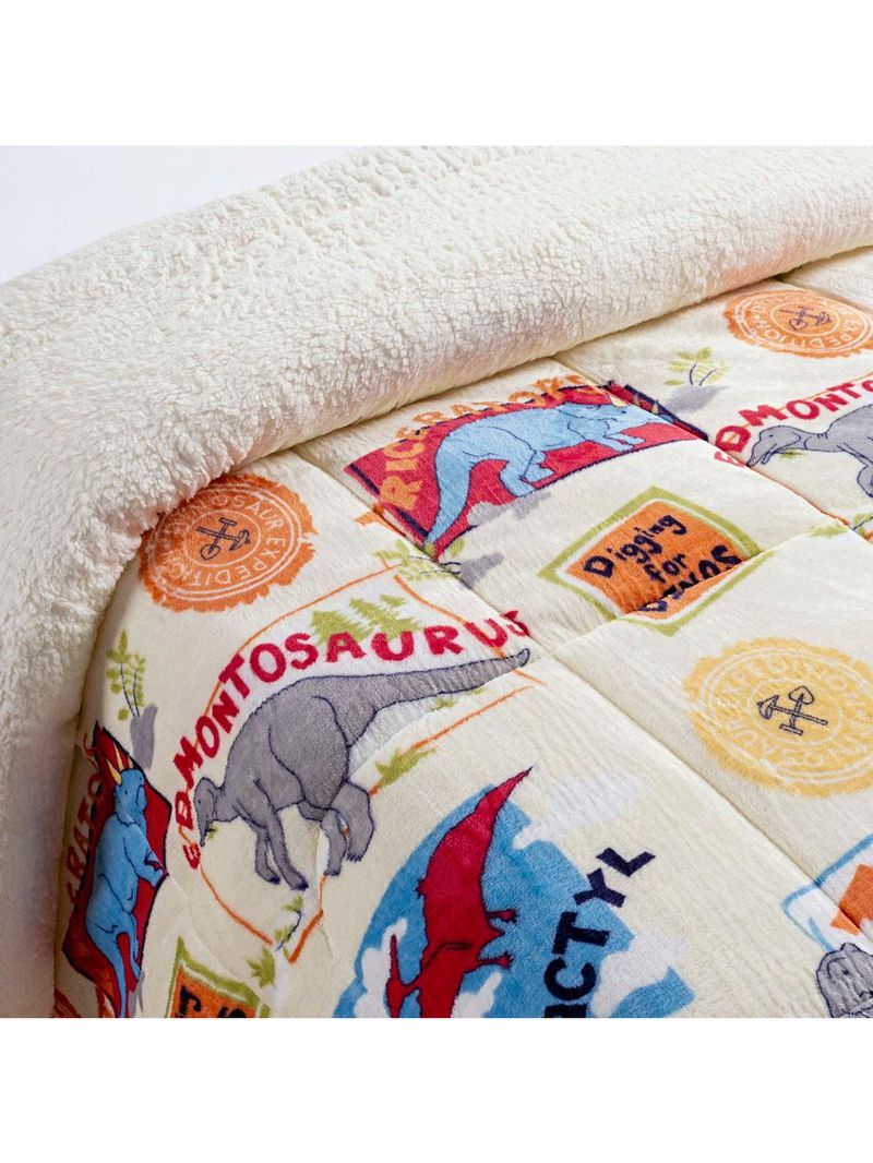 Coberdrom cobertor fantasy solteiro infantiil sherpa manta toque lã de carneiro - dinossauro - bege