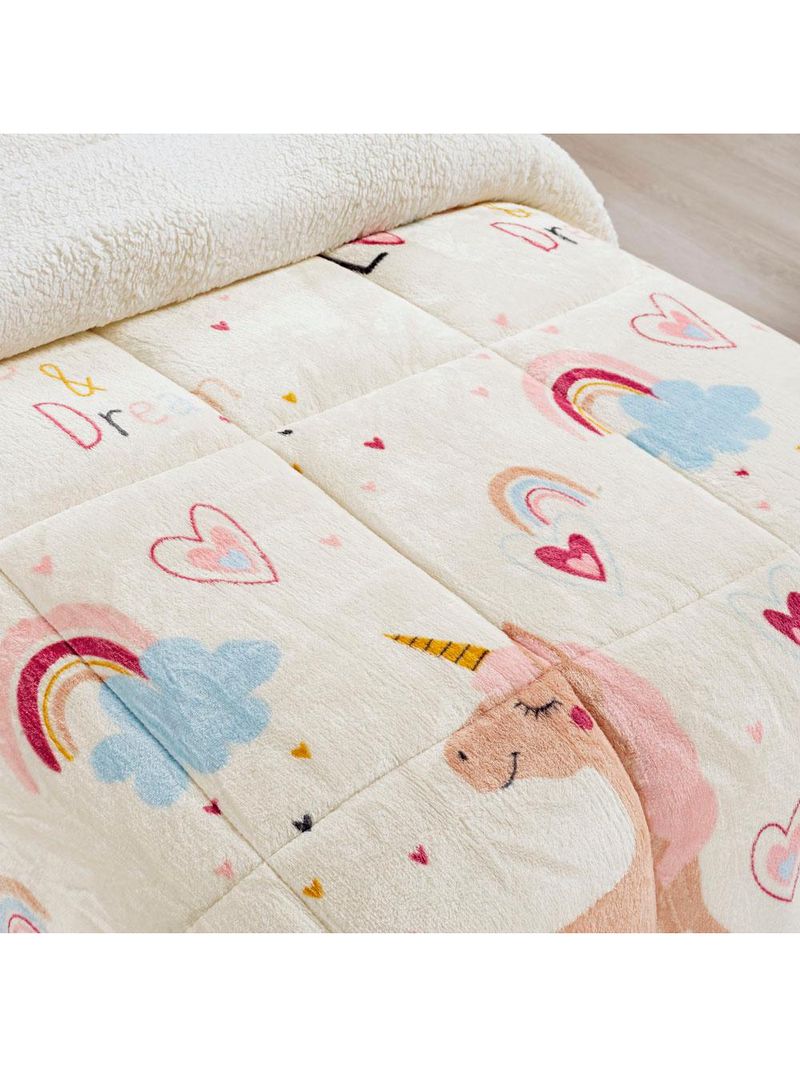 Coberdrom cobertor fantasy solteiro infantiil sherpa manta toque lã de carneiro - unicórnio - rosa