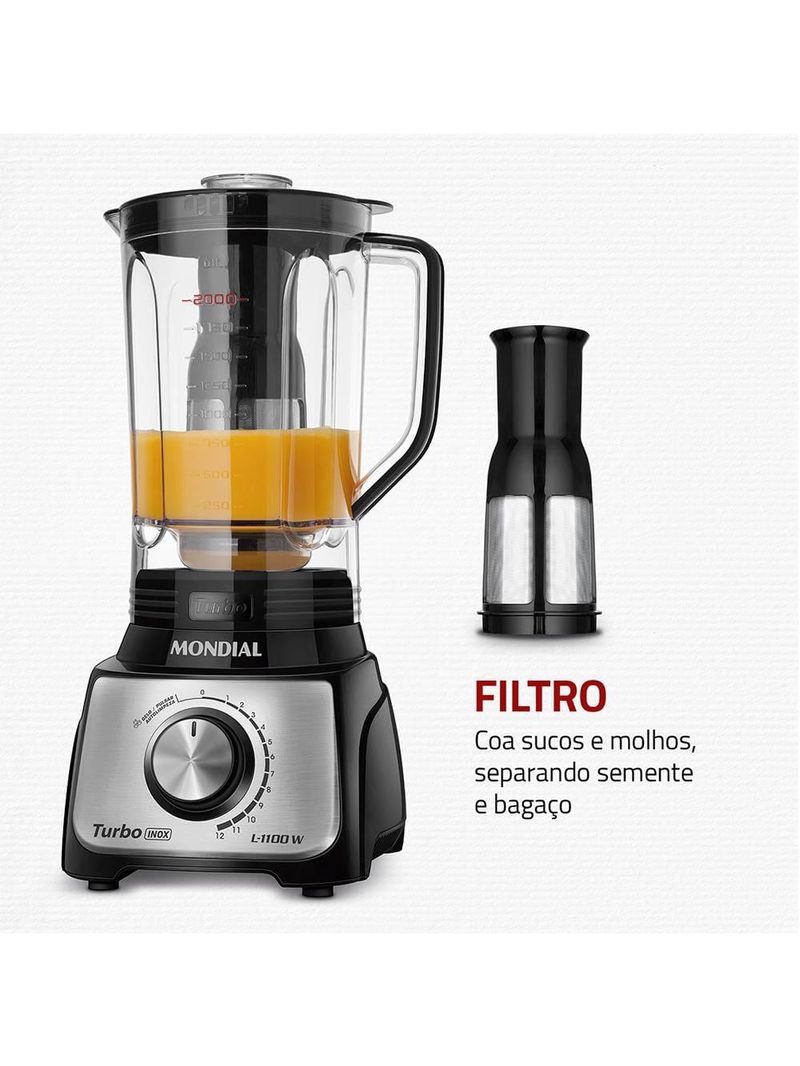 Liquidificador mondial turbo l-1100 3l 1100w 12 velocidades preto/inox