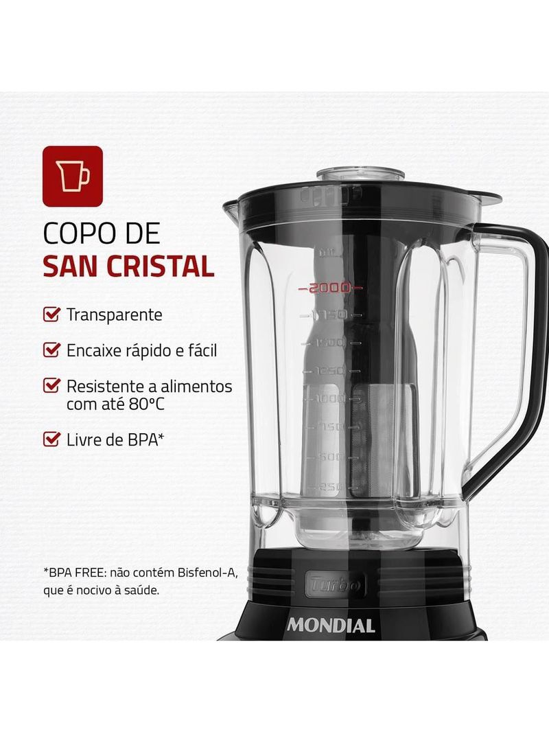 Liquidificador mondial turbo l-1100 3l 1100w 12 velocidades preto/inox