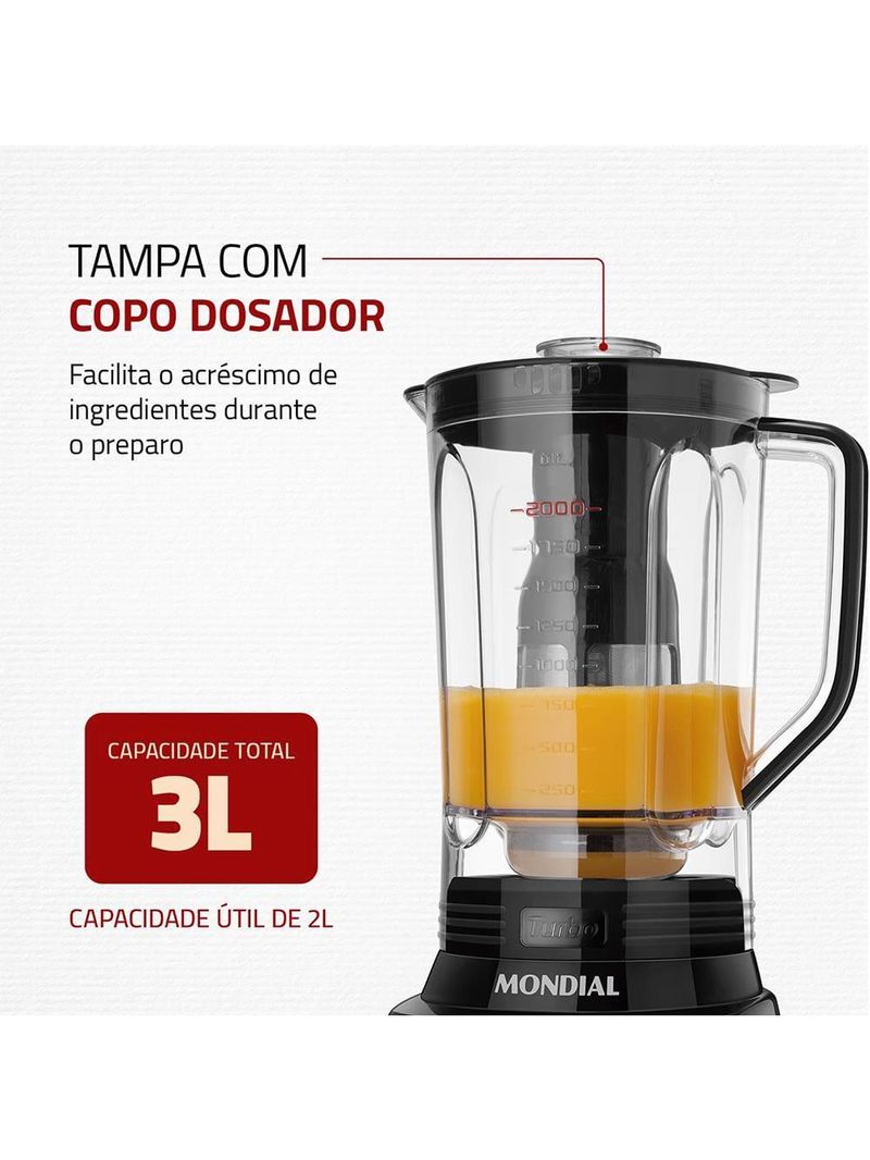 Liquidificador mondial turbo l-1100 3l 1100w 12 velocidades preto/inox