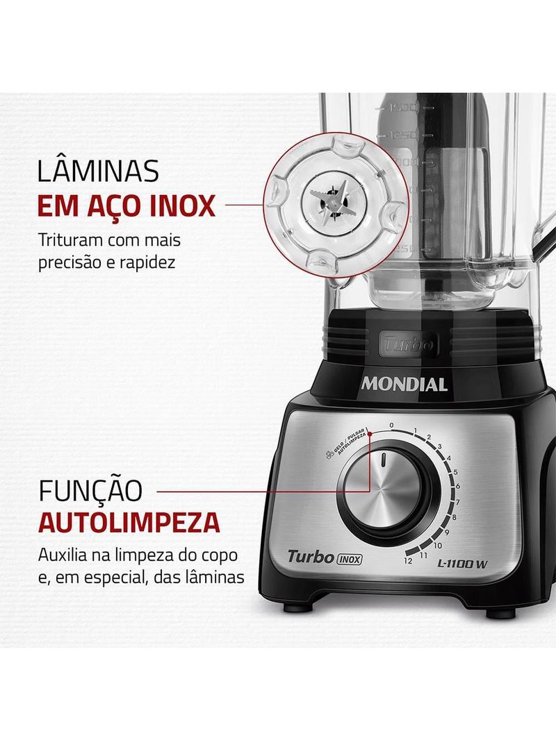 Liquidificador mondial turbo l-1100 3l 1100w 12 velocidades preto/inox