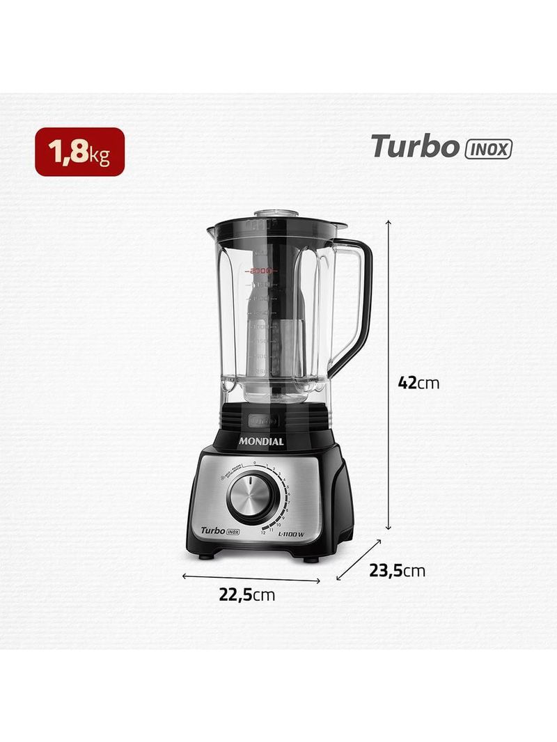Liquidificador mondial turbo l-1100 3l 1100w 12 velocidades preto/inox