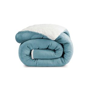 Coberdrom apollo king sherpa pele de carneiro + manta flannel - azul quartzo