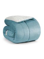 Coberdrom apollo king sherpa pele de carneiro + manta flannel - azul quartzo