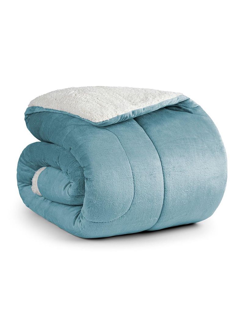 Coberdrom apollo king sherpa pele de carneiro + manta flannel - azul quartzo