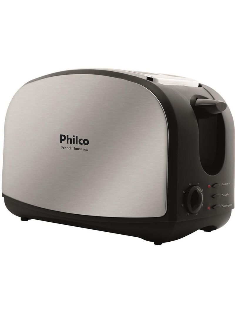Torradeira french toast philco com 8 níveis de tostagem - inox/preto