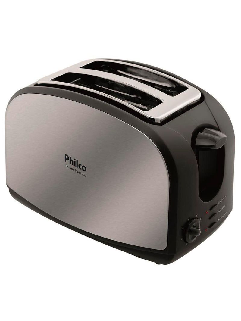 Torradeira french toast philco com 8 níveis de tostagem - inox/preto