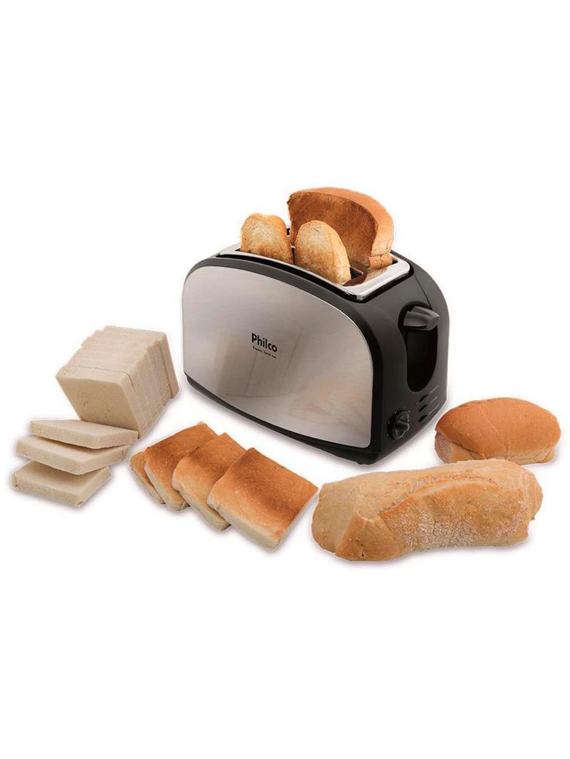Torradeira french toast philco com 8 níveis de tostagem - inox/preto