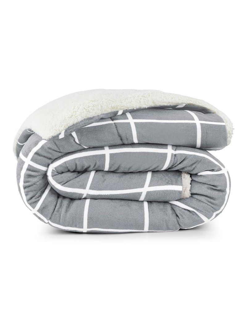 Coberdrom cobertor brooklyn queen sherpa manta flannel quadriculado - cinza