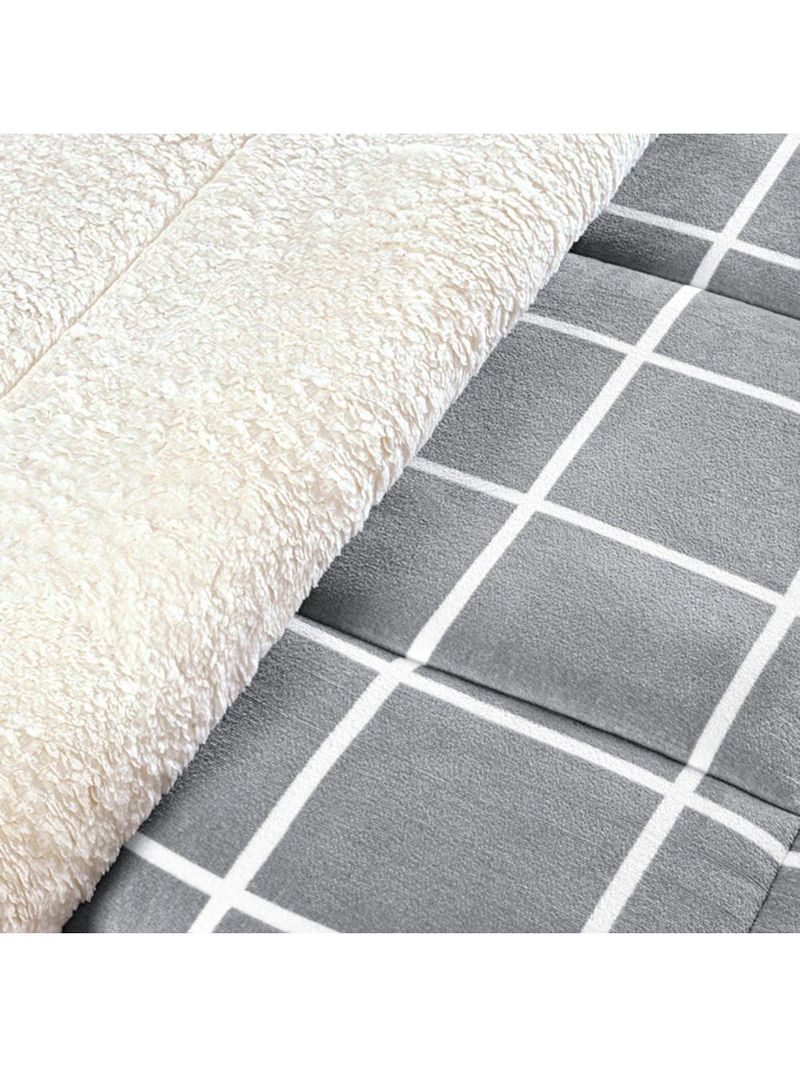 Coberdrom cobertor brooklyn queen sherpa manta flannel quadriculado - cinza