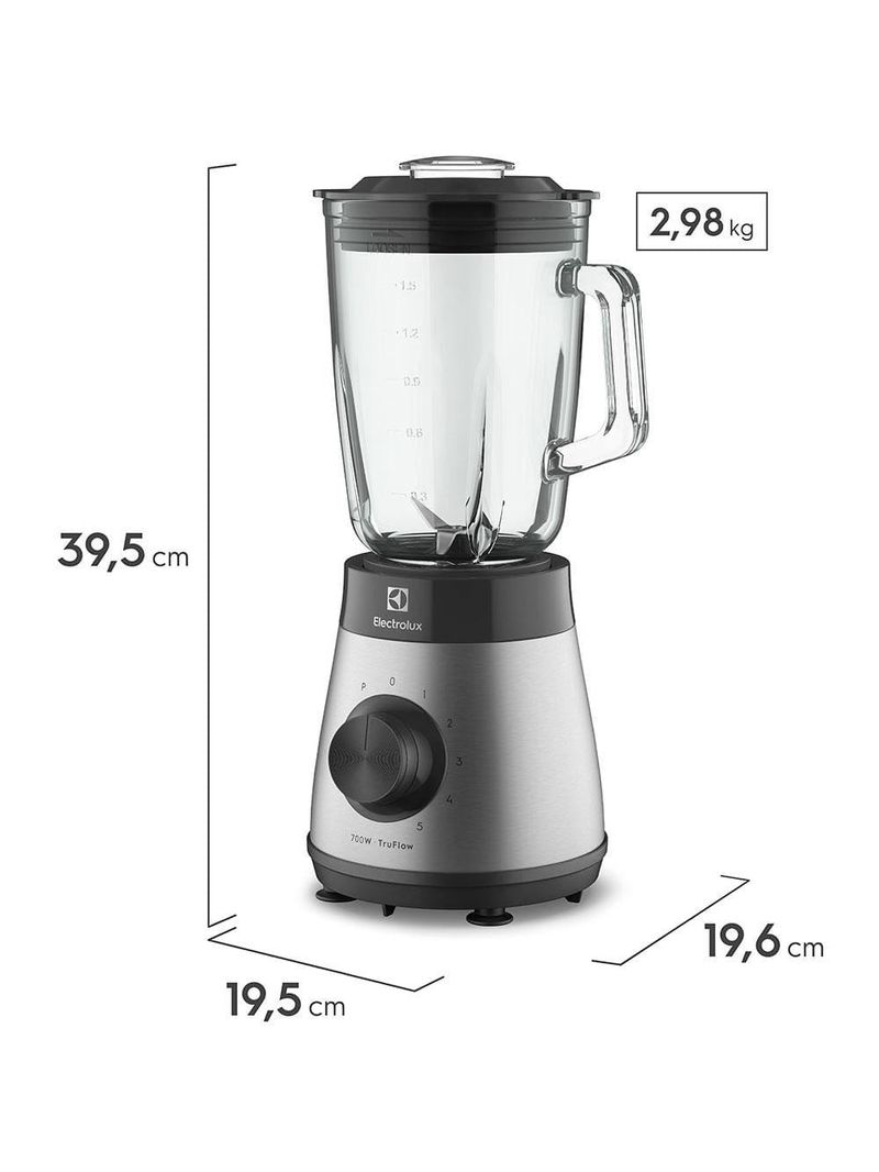 Liquidificador electrolux ebs30 aço inox escovado/preto com copo de vidro 700w e 5 velocidades