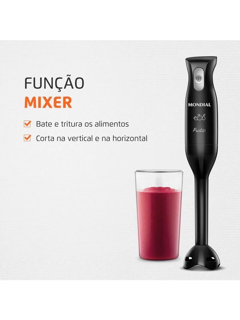 Mixer mondial pratic m-15-b 2 em 1 com copo medidor preto – 200 w