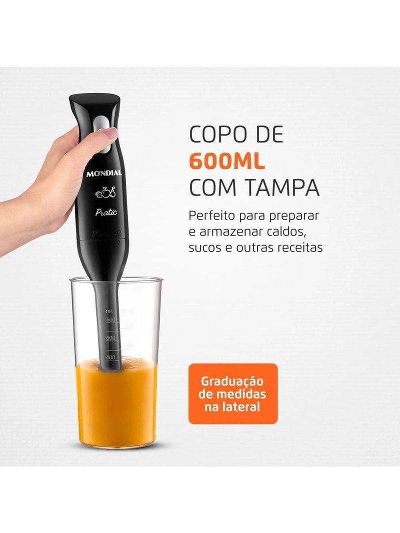 Mixer mondial pratic m-15-b 2 em 1 com copo medidor preto – 200 w