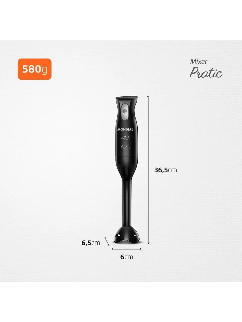 Mixer mondial pratic m-15-b 2 em 1 com copo medidor preto – 200 w