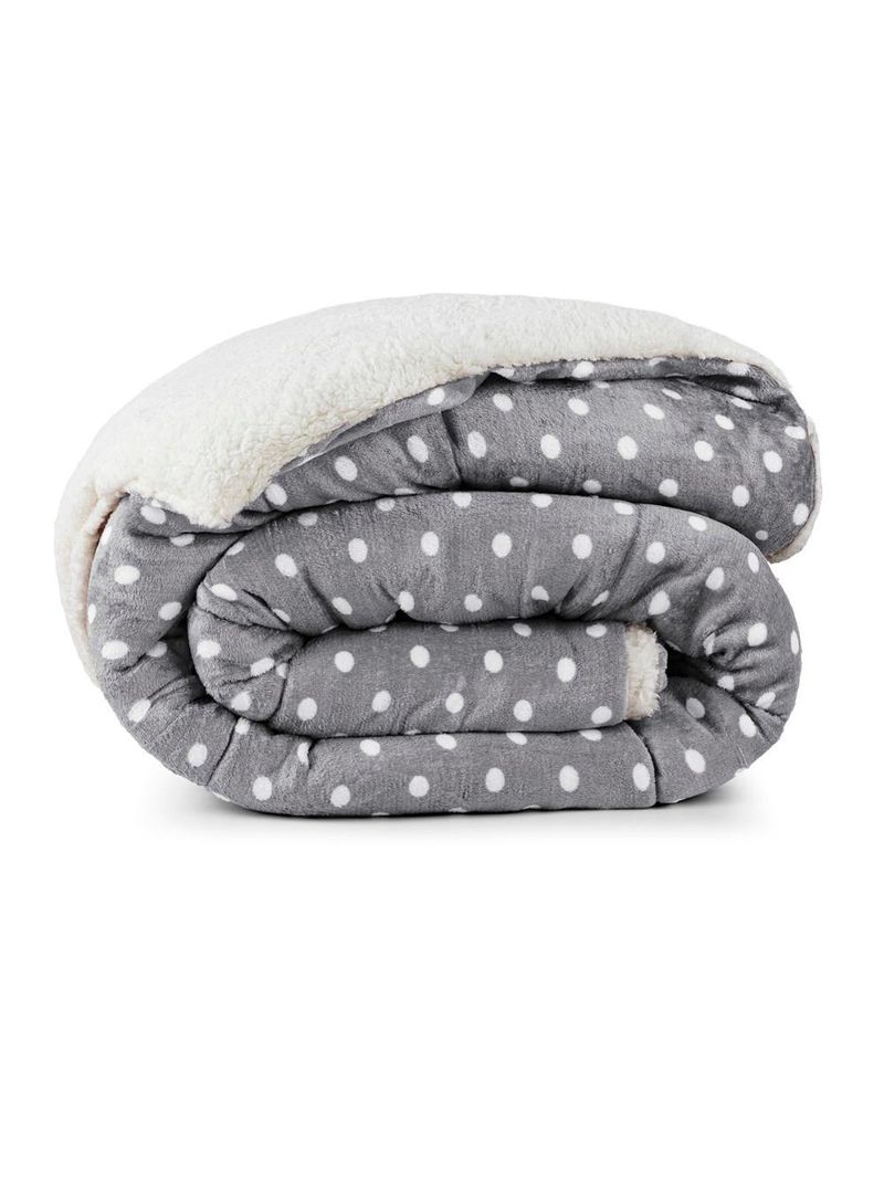 Coberdrom cobertor meggy poá king sherpa manta flannel bolinhas - cinza