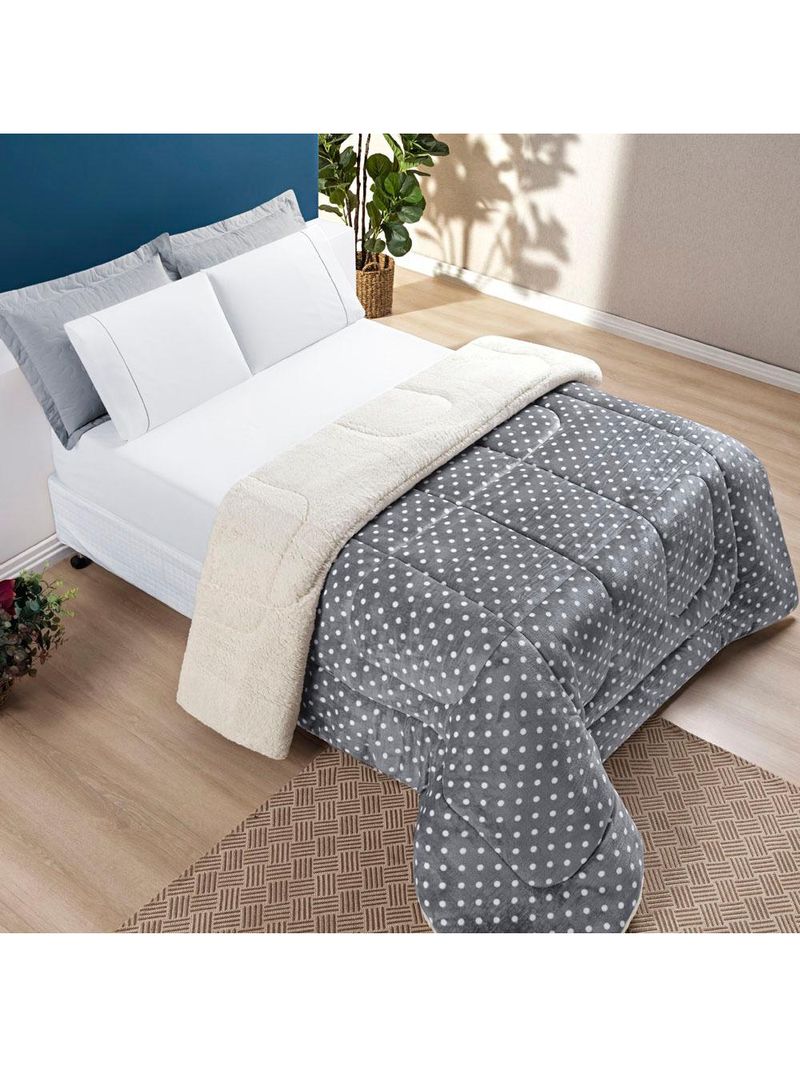 Coberdrom cobertor meggy poá king sherpa manta flannel bolinhas - cinza