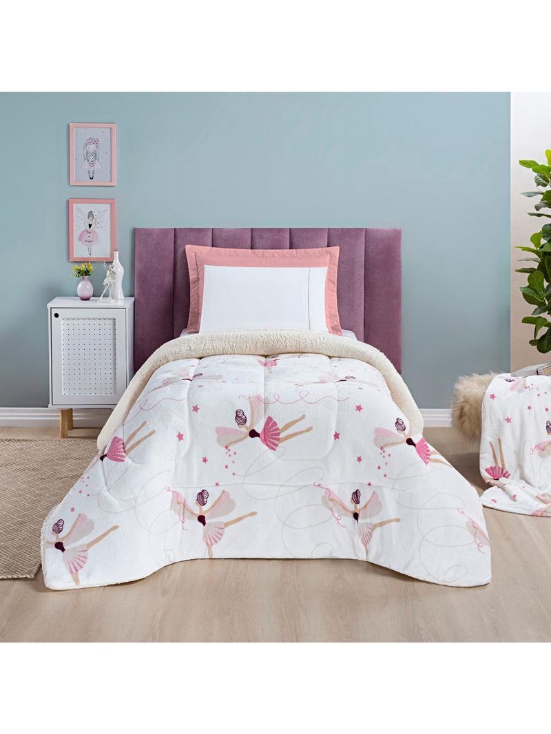 Coberdrom cobertor fantasy solteiro infantiil sherpa manta toque lã de carneiro - bailarina - branco