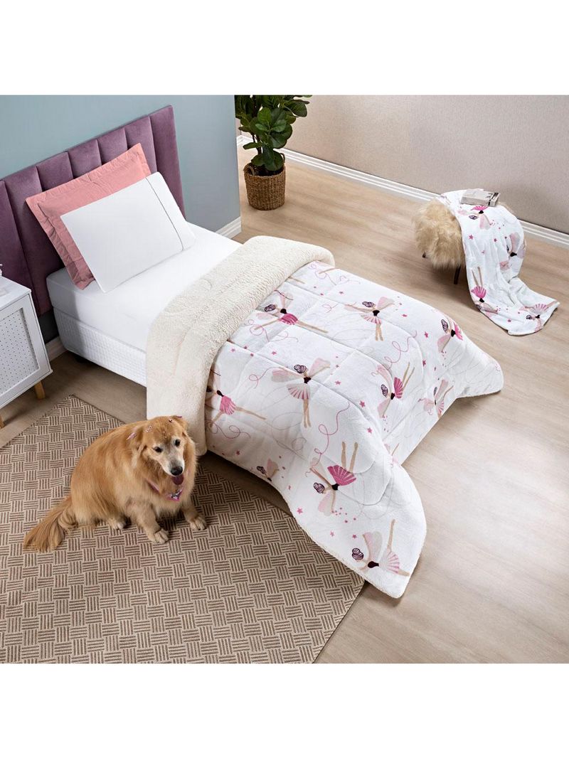 Coberdrom cobertor fantasy solteiro infantiil sherpa manta toque lã de carneiro - bailarina - branco