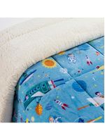 Coberdrom cobertor fantasy solteiro infantiil sherpa manta toque lã de carneiro - astronauta - azul