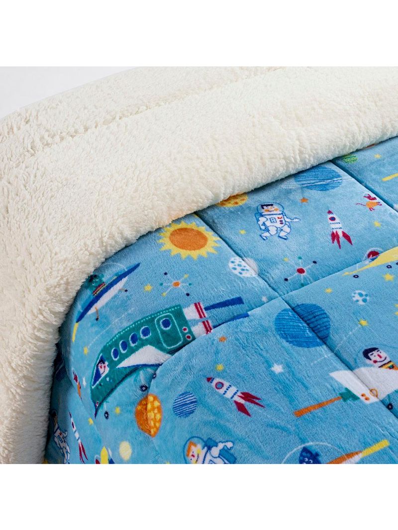 Coberdrom cobertor fantasy solteiro infantiil sherpa manta toque lã de carneiro - astronauta - azul