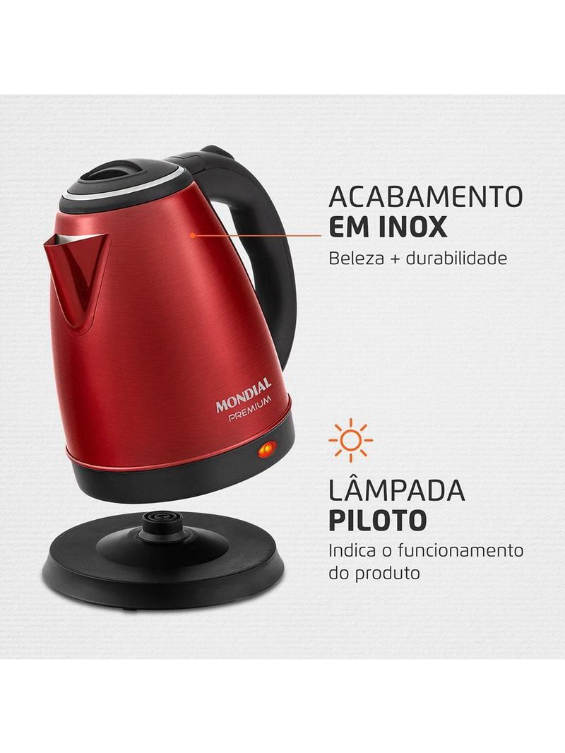 Chaleira elétrica mondial ce-06-r 2 litros 1200w - vermelha