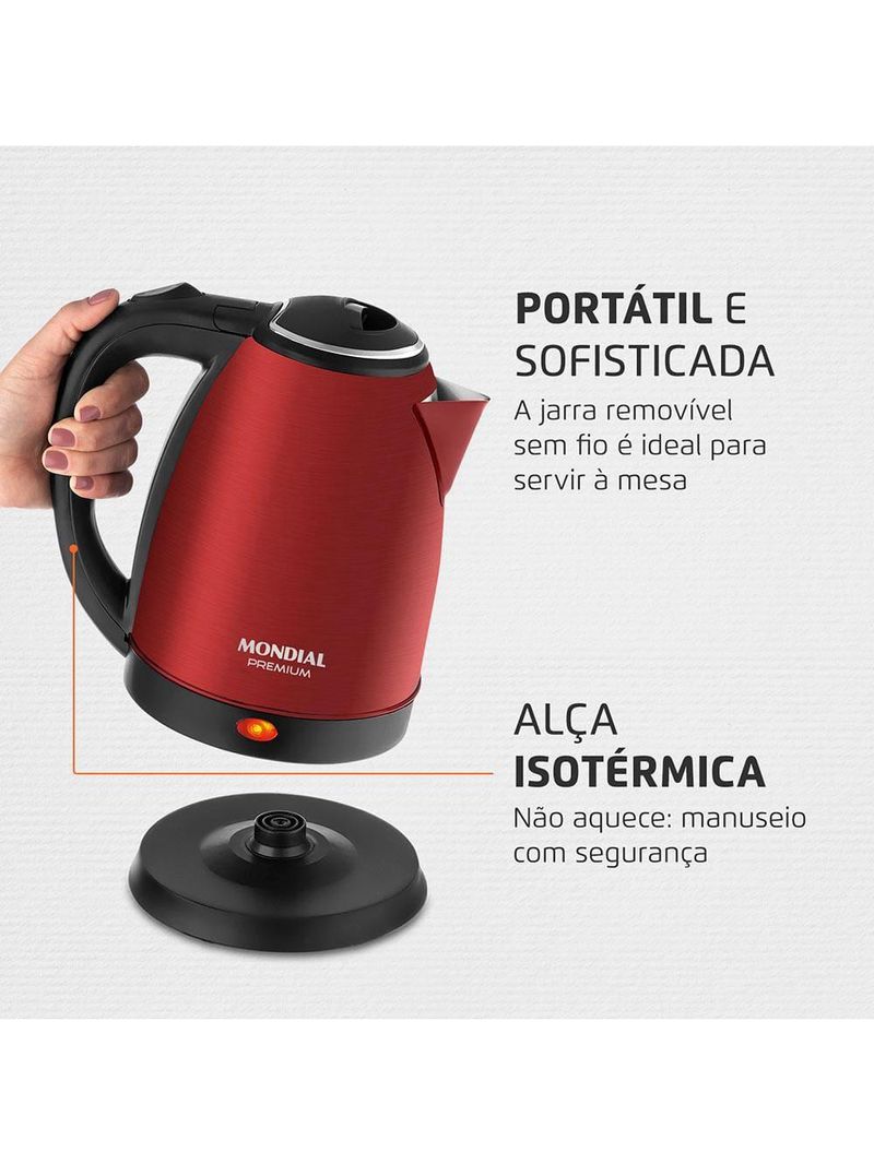 Chaleira elétrica mondial ce-06-r 2 litros 1200w - vermelha