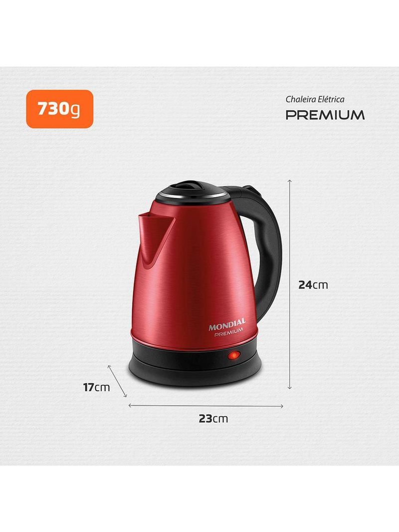 Chaleira elétrica mondial ce-06-r 2 litros 1200w - vermelha