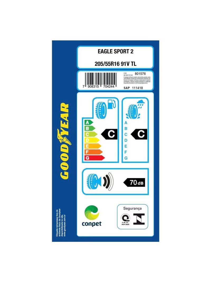Pneu goodyear eagle sport 2 205/55 aro 16 - preto